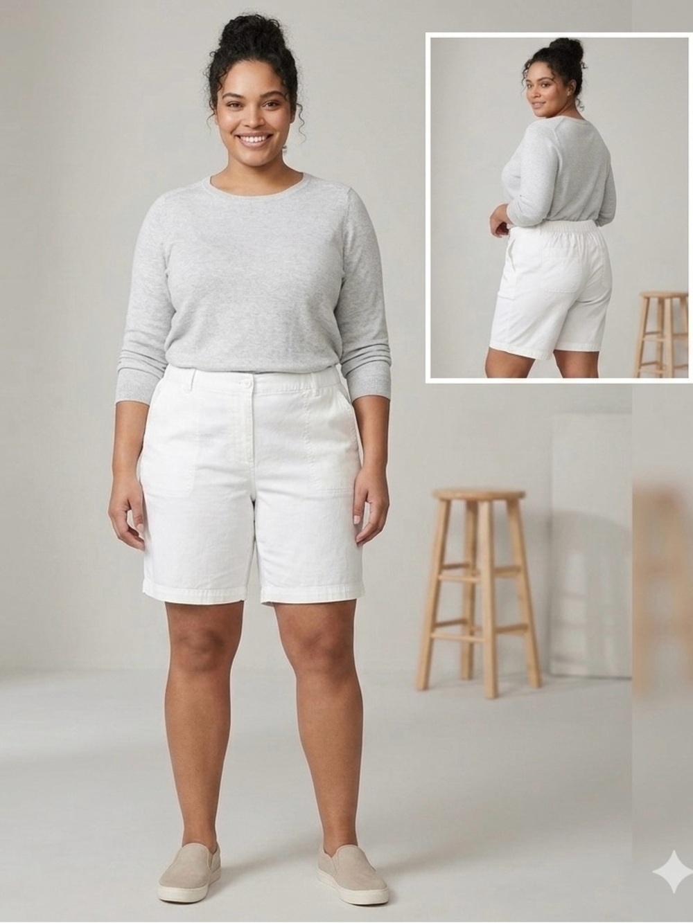 J. Jill Chino Shorts White Women's Plus Size 20 High Rise Elastic Waist Pockets